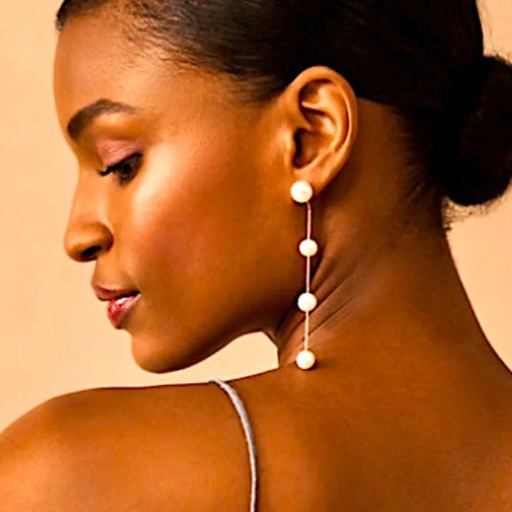 New Anthropologie BHLDN Leonor Long Pearl Earrings lenor nwt - Picture 3 of 6